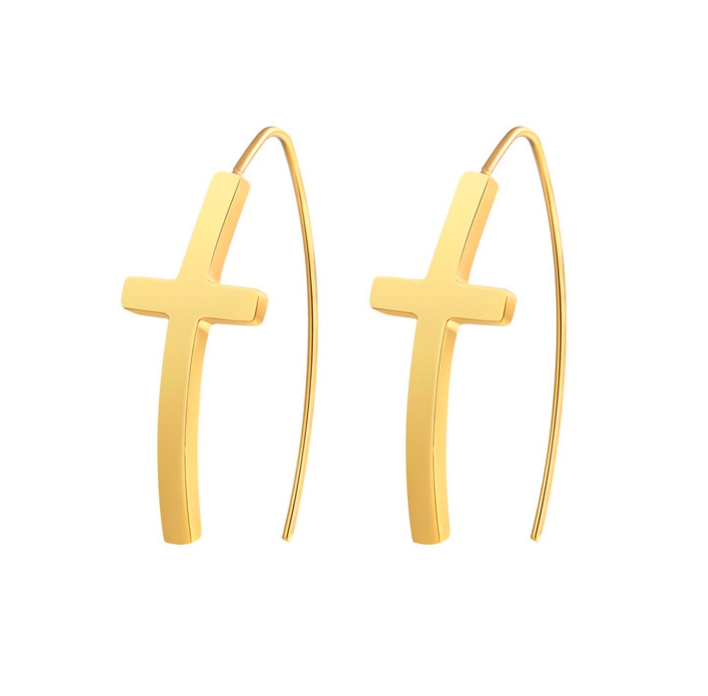 Cross Hoop Earrings Wire Hypoallergenic Waterproof Stainless Steel Dangle Simple Minimalist Drop Silver Gold Women Girls Jewelry