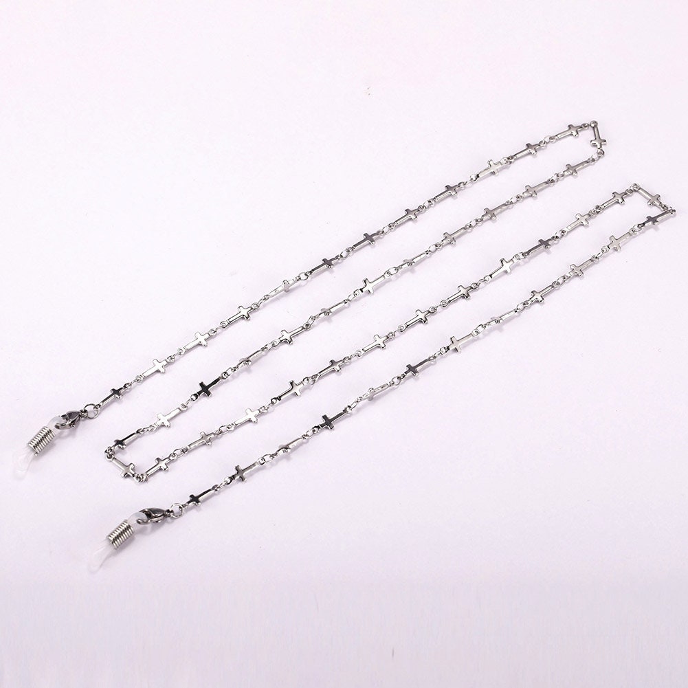 Cross Sunglass Strap Eyewear Lanyard Holder Peeper Keeper Retainer Necklace Chain Stainless Steel Hypoallergenic Waterproof Eyeglass Chain