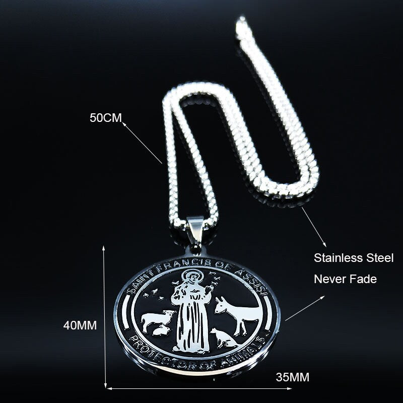 Saint Francis of Assisi Medal Protector of animals environment Black Enamel Stainless Steel Pendants Patron Saint Police Officers Soldiers