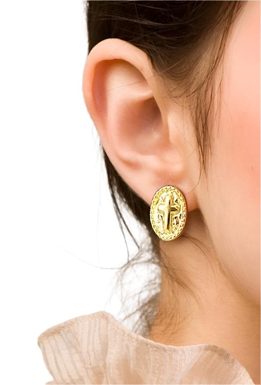 Dainty Oval Cross Stud Earrings Hypoallergenic Waterproof Stainless Steel Gold for Girls Women Stud Earrings Wedding Bridesmaid Gift