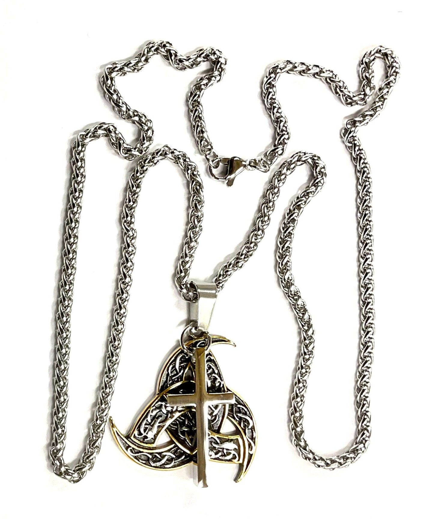 2 piece Celtic Irish knot cross necklace filigree viking heavy keel rope chain waterproof jewelry
