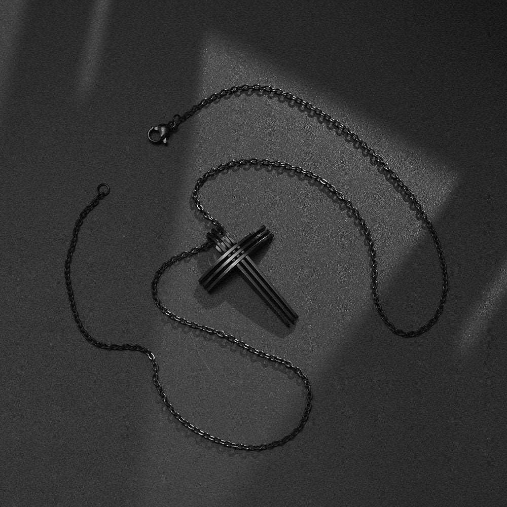 All Black 3 Bar cross necklace waterproof triple layer light weight stainless steel chain
