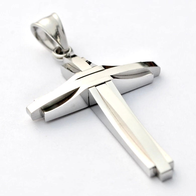 Gold Cross Mens Necklace Black 3 Layer Bars Boys Waterproof Stainless Steel Wheat Chain Catholic Crucifix Christ Orthodox Jesus