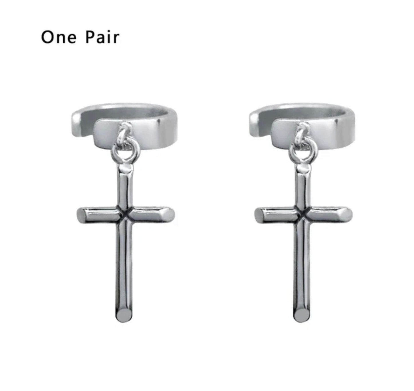 Cartilage No Pierce Cross Cuff Earring S925 Dangle Cross Arc Ear Cuff Wrap Solid Sterling Silver Hypoallergenic