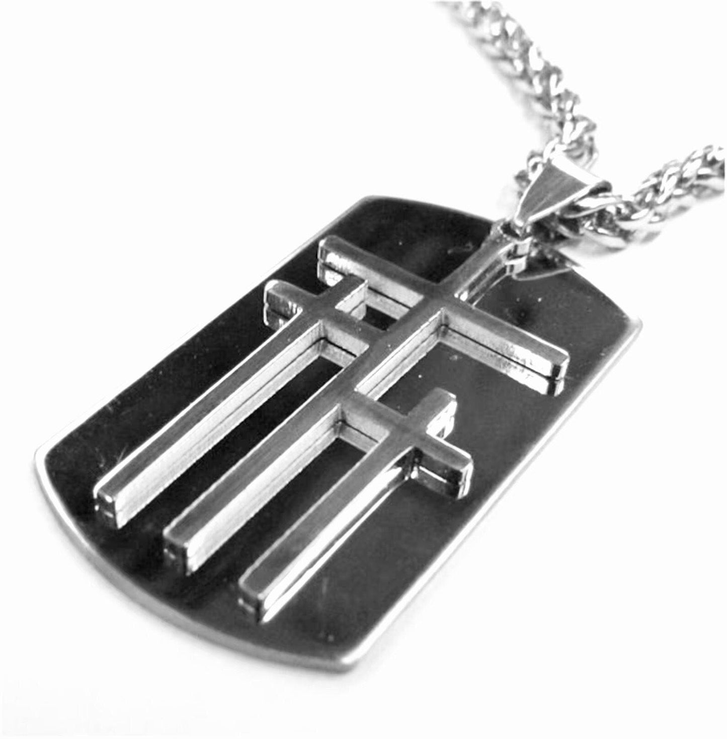 3 crosses dog tag silver gold 3 triple cross medallion stainless steel heavy braided chain