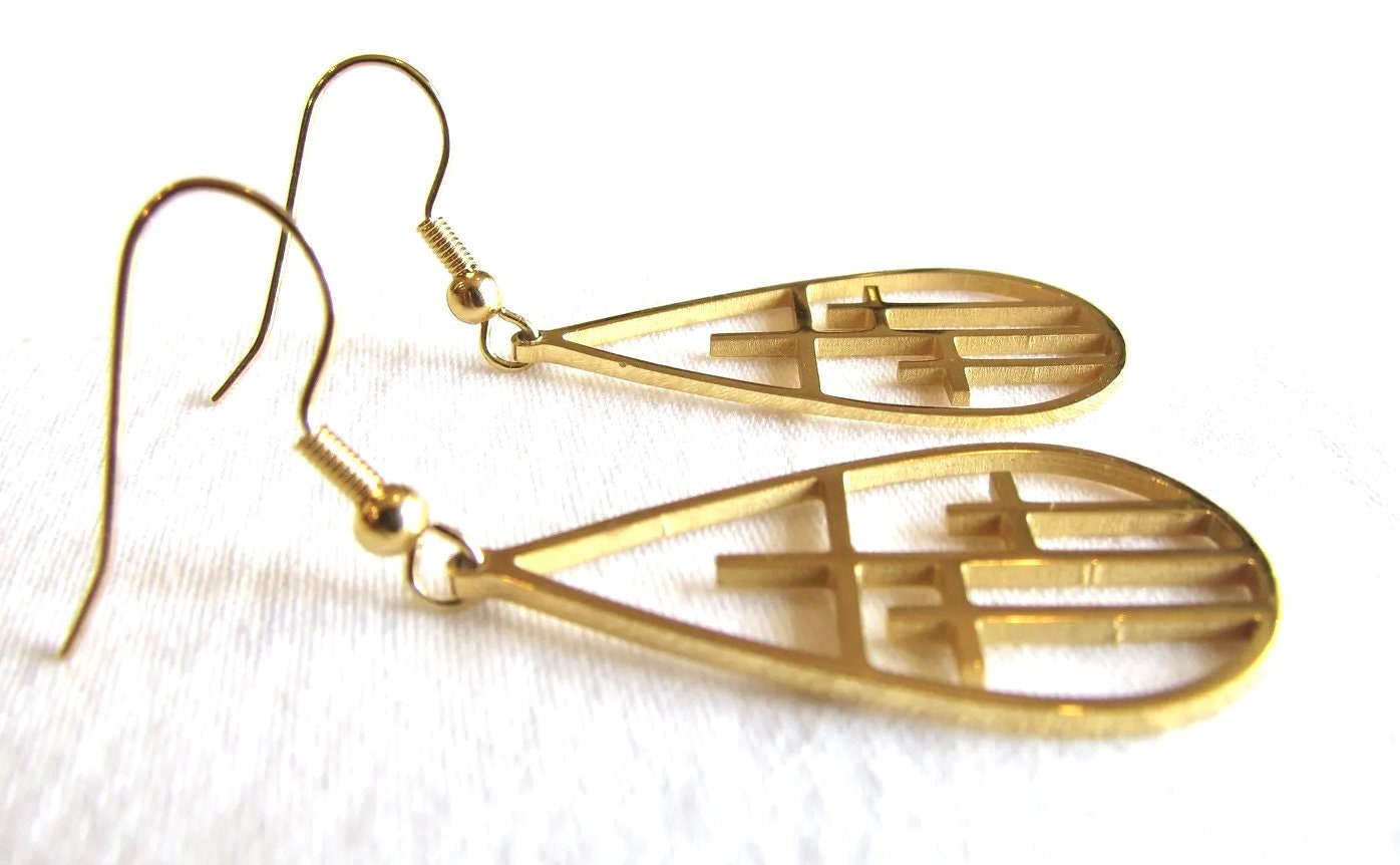 Teardrop 3 cross earrings necklace silver or gold triple crosses drop earrings teardrop hoop