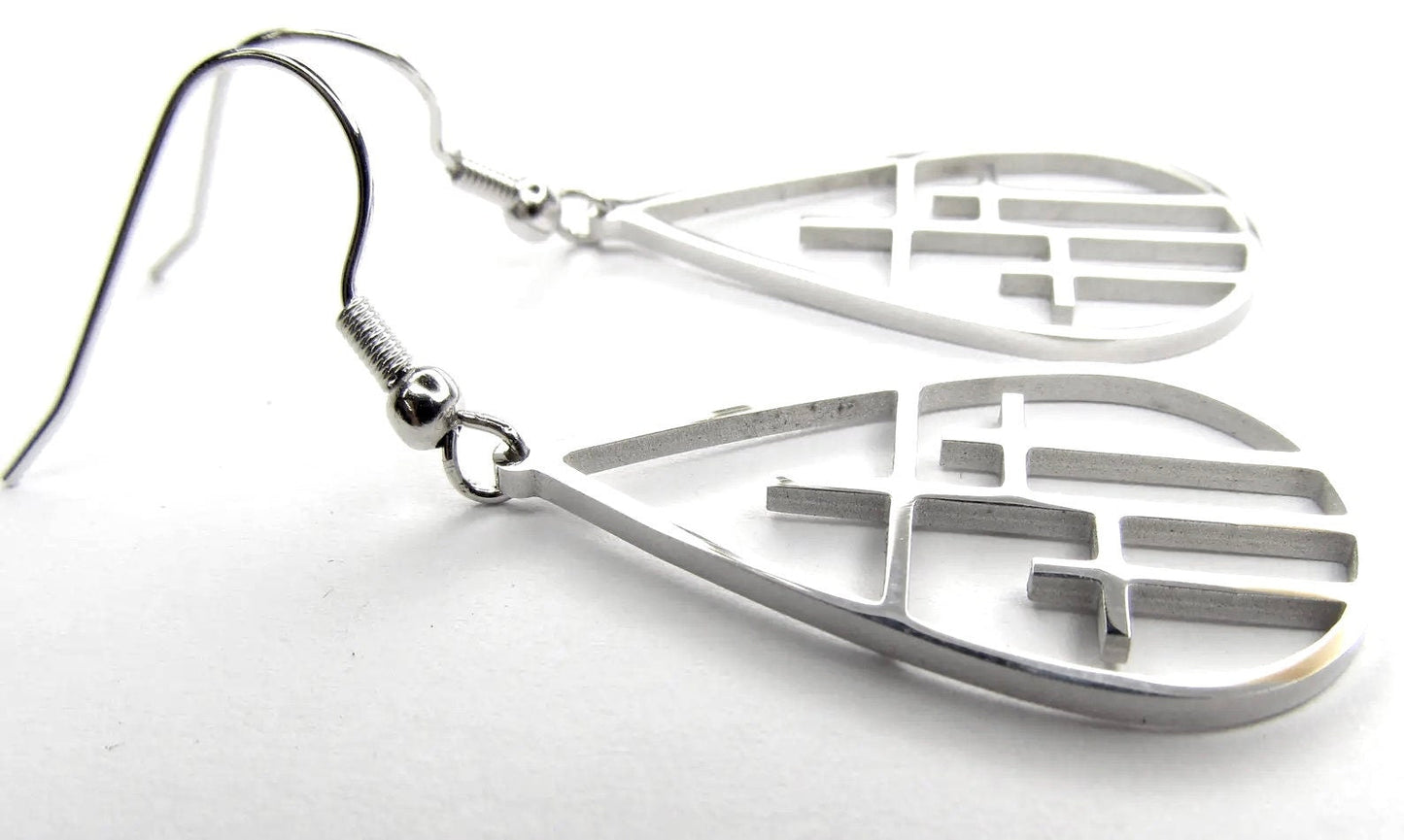 Teardrop 3 cross earrings necklace silver or gold triple crosses drop earrings teardrop hoop