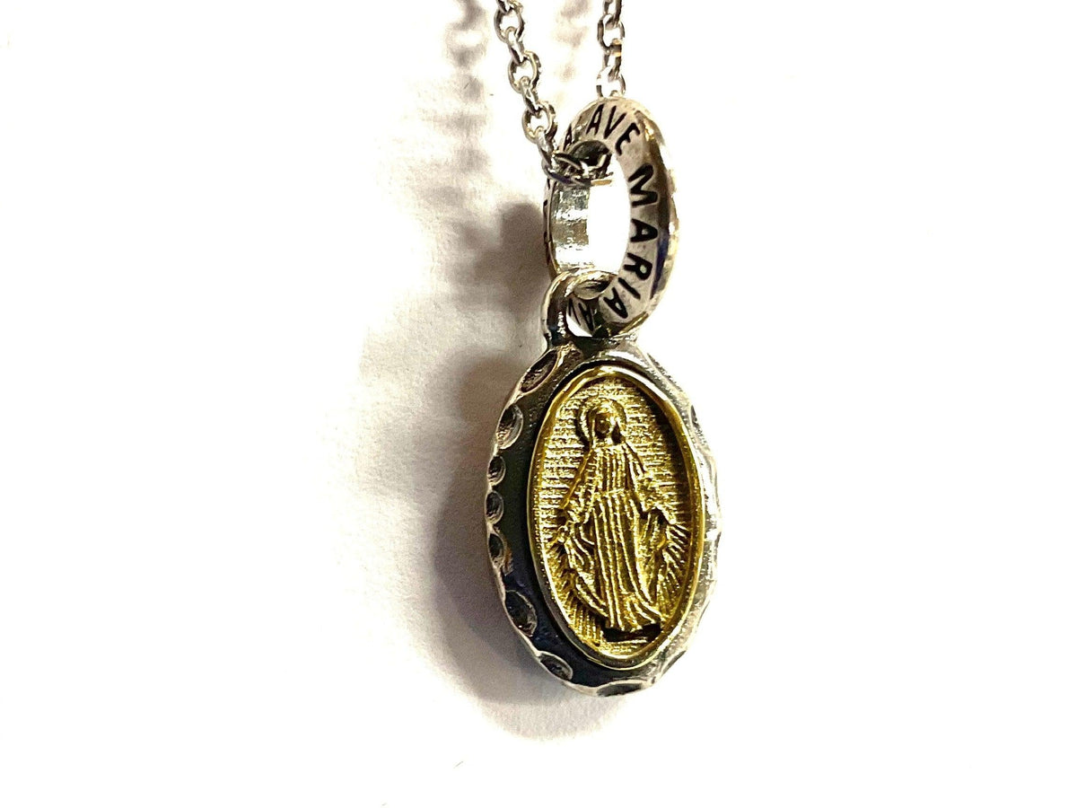 Oval Sterling Silver Virgin mary Ave Maria Necklace