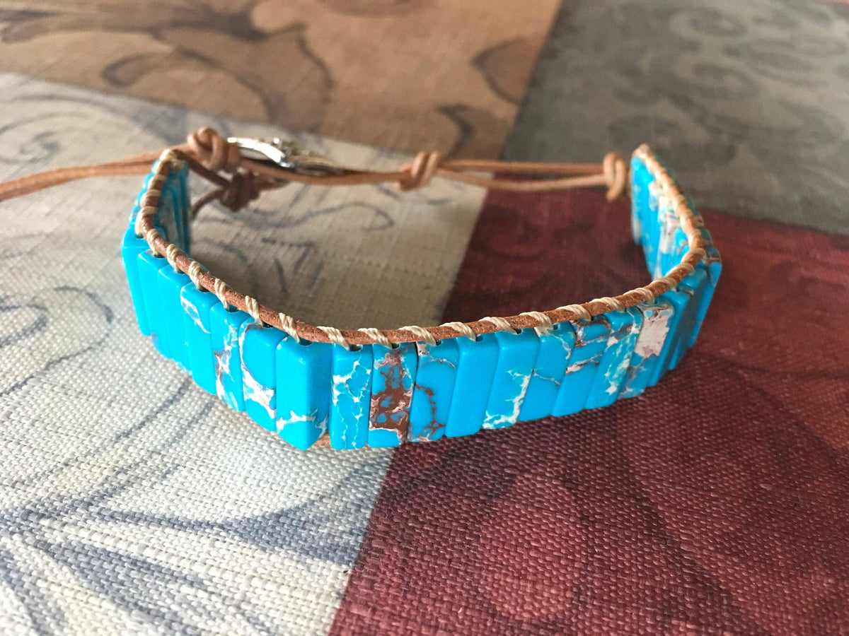 Natural Turquoise Stone Southwestern Wrap Bracelet