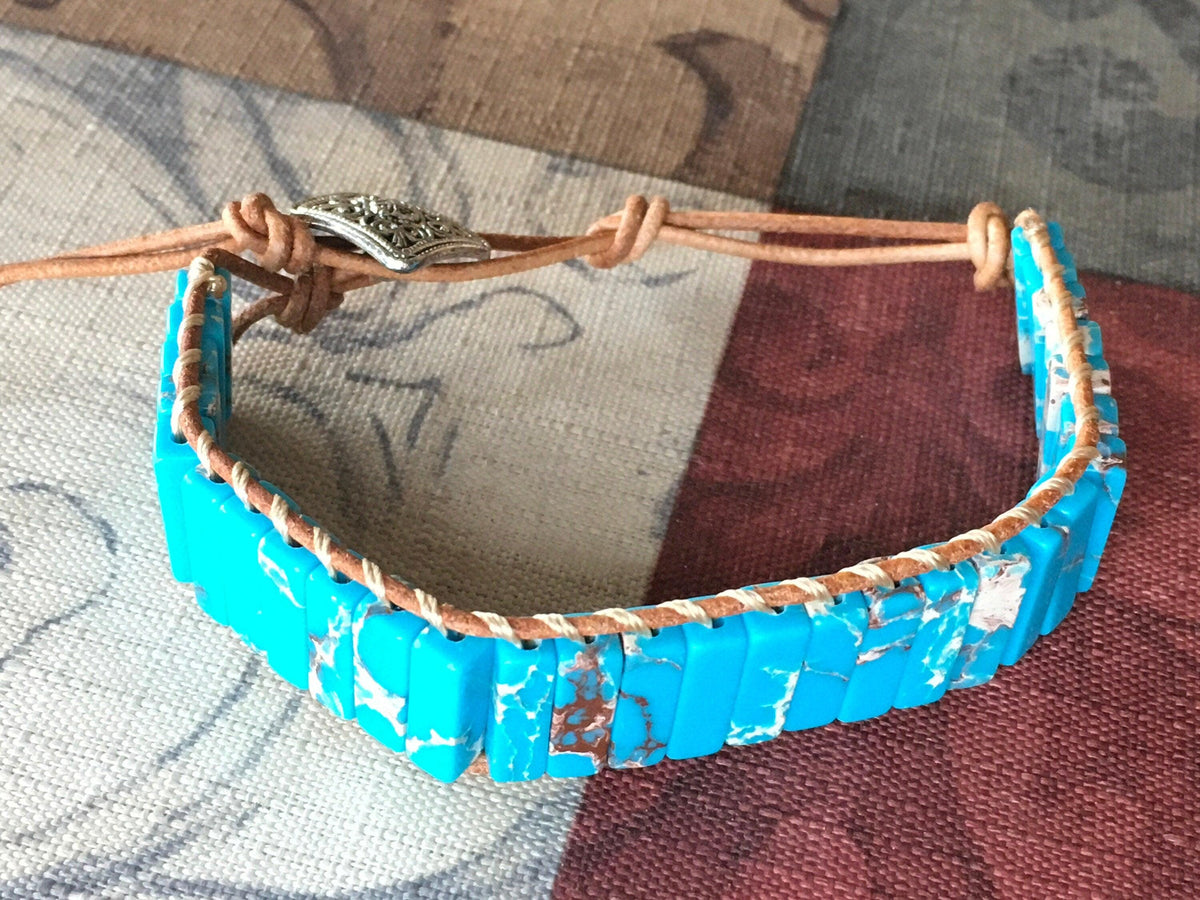 Natural Turquoise Stone Southwestern Wrap Bracelet