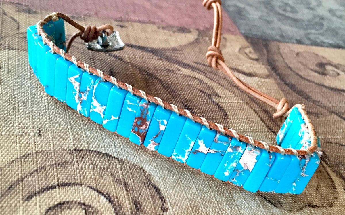 Natural Turquoise Stone Southwestern Wrap Bracelet