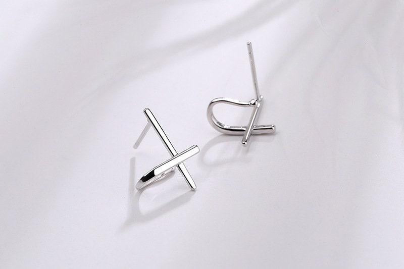 Sterling Silver Cross Huggie Earrings, 925 Ear Climbers