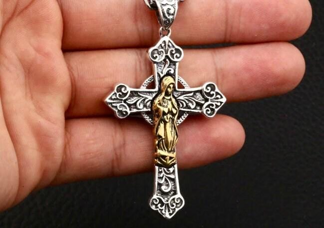 Celtic Sterling Silver Cross Necklace with Red Garnet