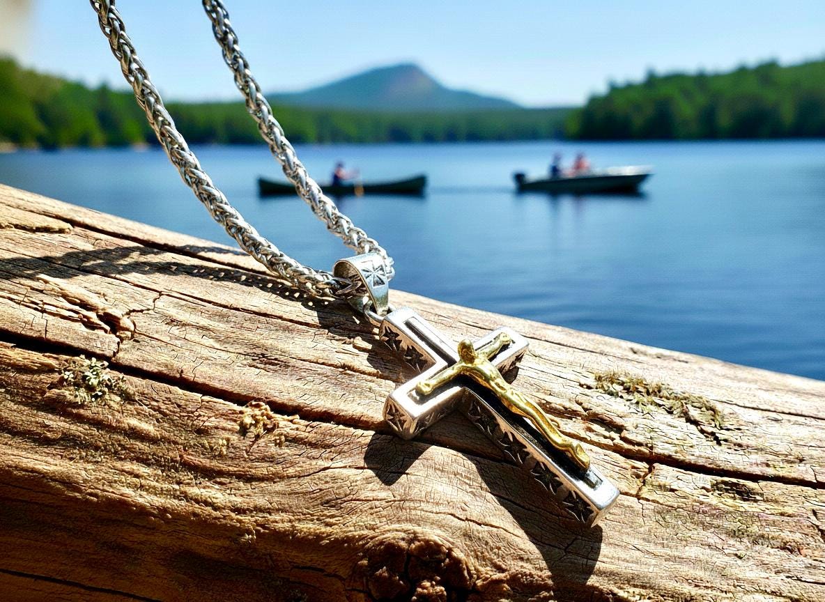 Men's Thick Sterling Silver Cross Necklace | Two Tone Gold Crucifix