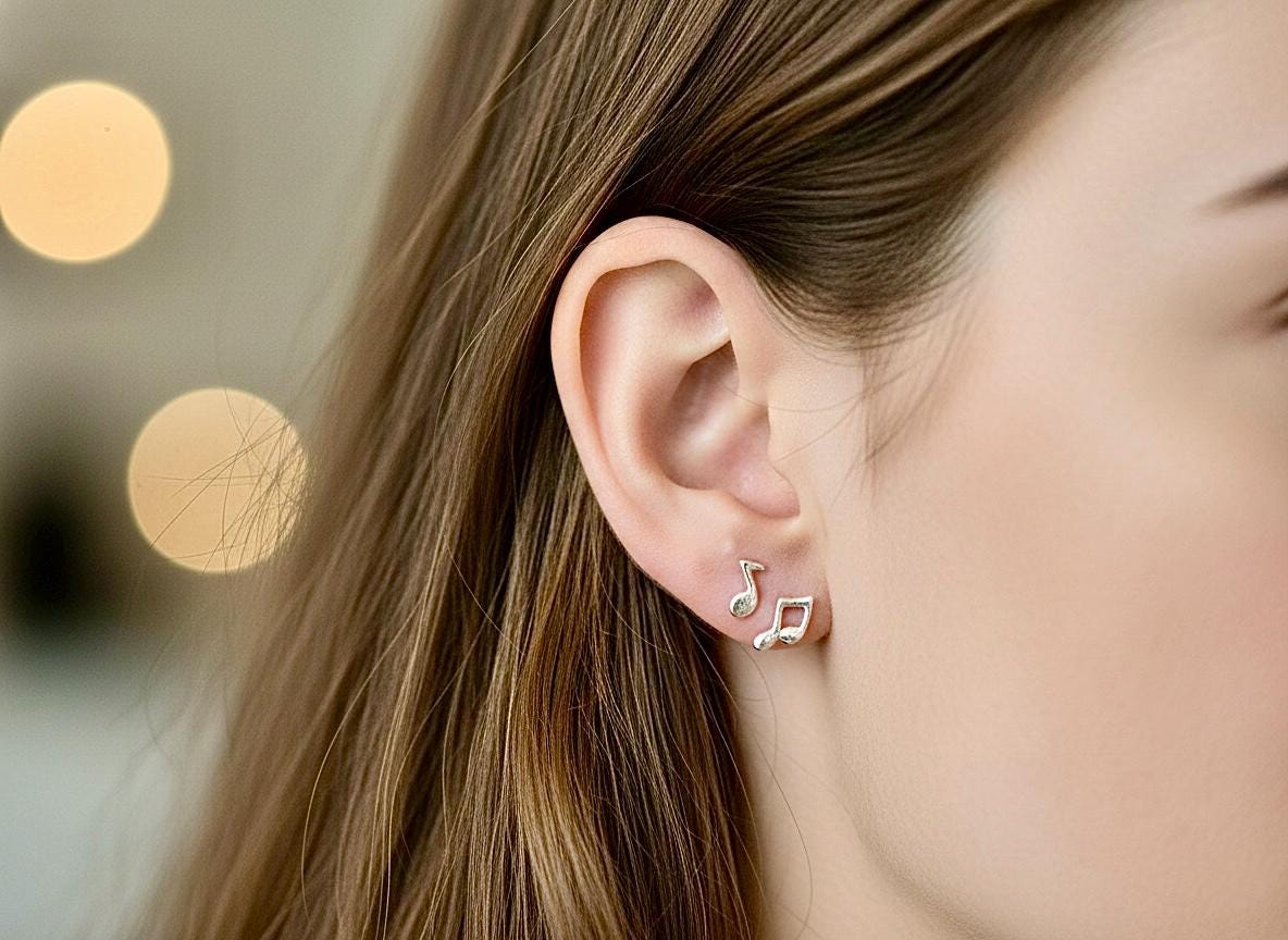 Sterling Silver Music Note Stud Earrings | Music Teacher Gift Studs