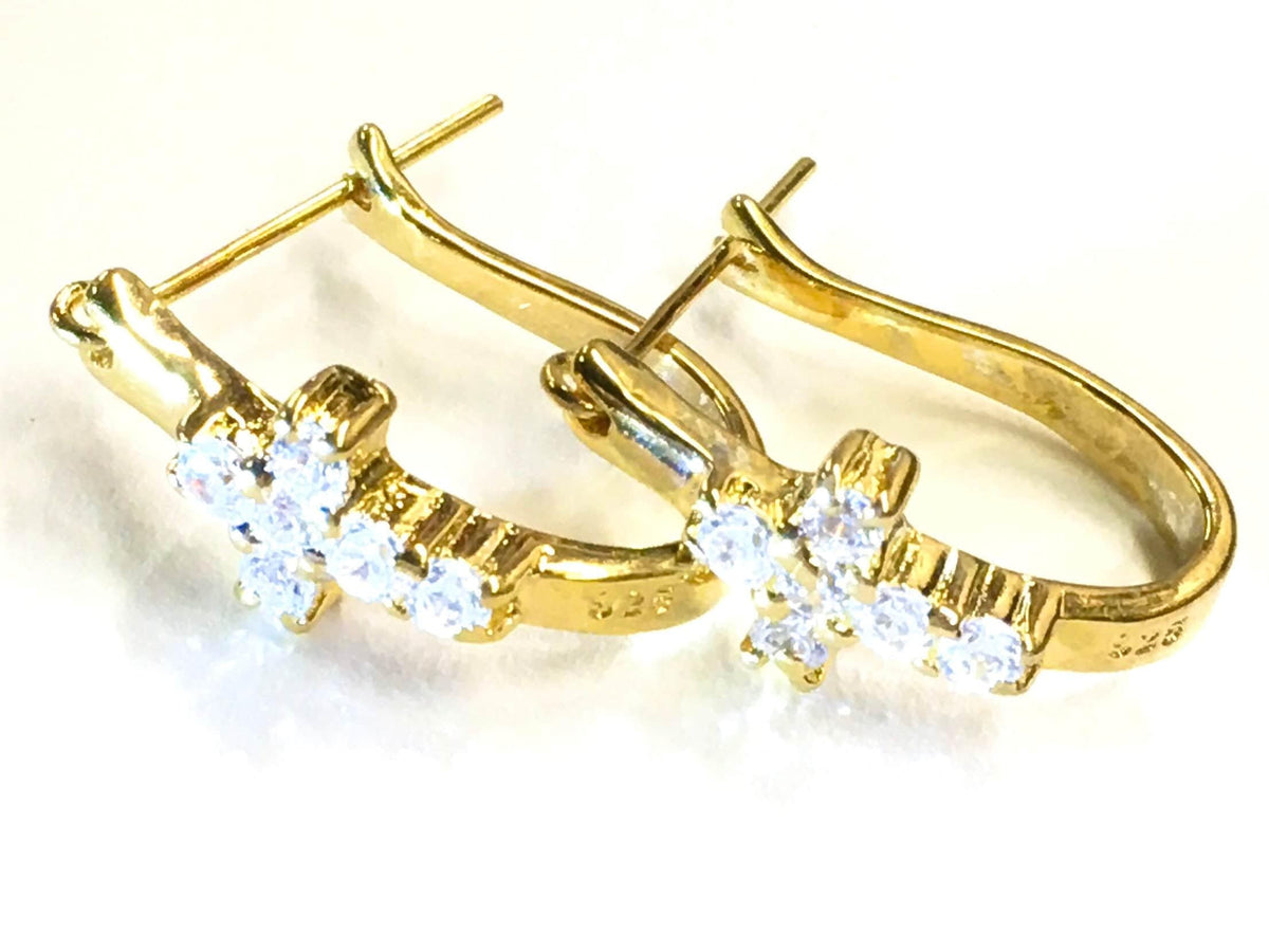 Cross Huggie Earrings Sterling Silver, CZ Wrap Cuff Hoops