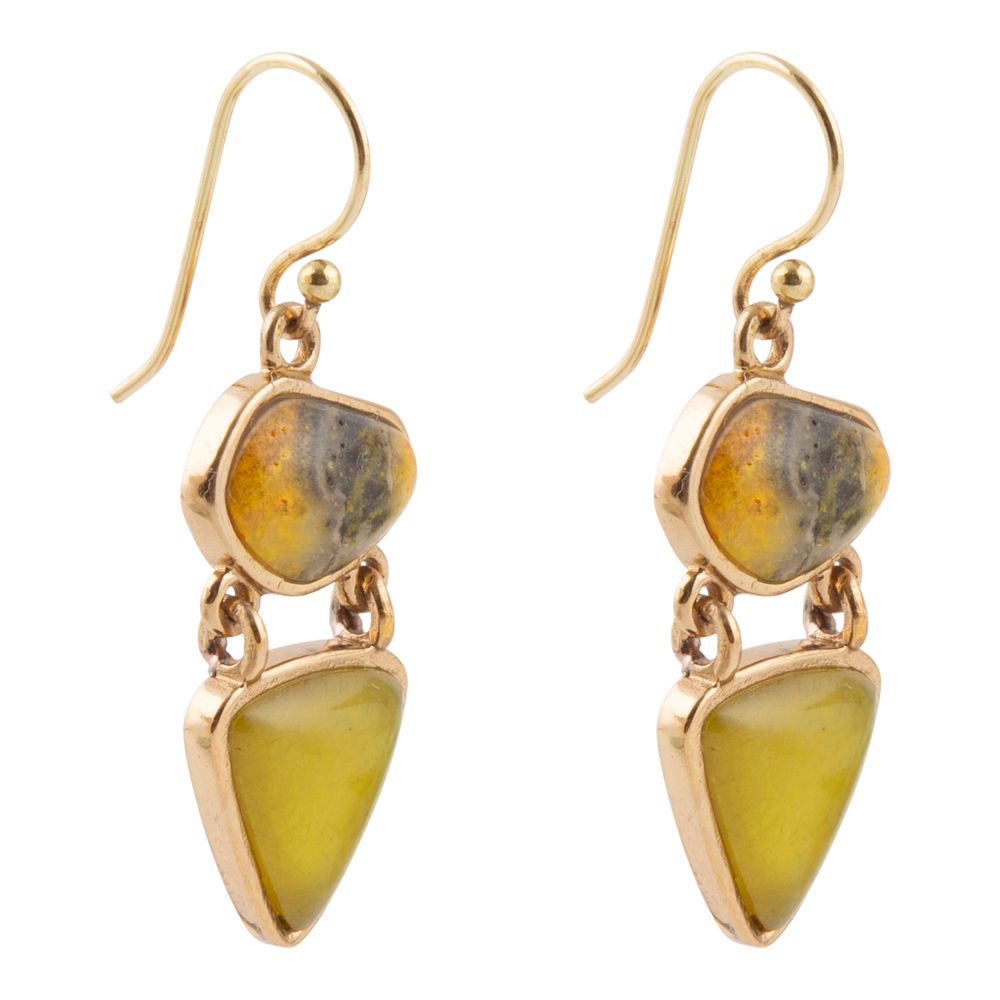 Hinged Yellow Bumblebee Jasper Golden Drop Earrings