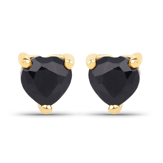 0.70 ct Genuine Black Sapphire 14K Yellow Gold Earrings
