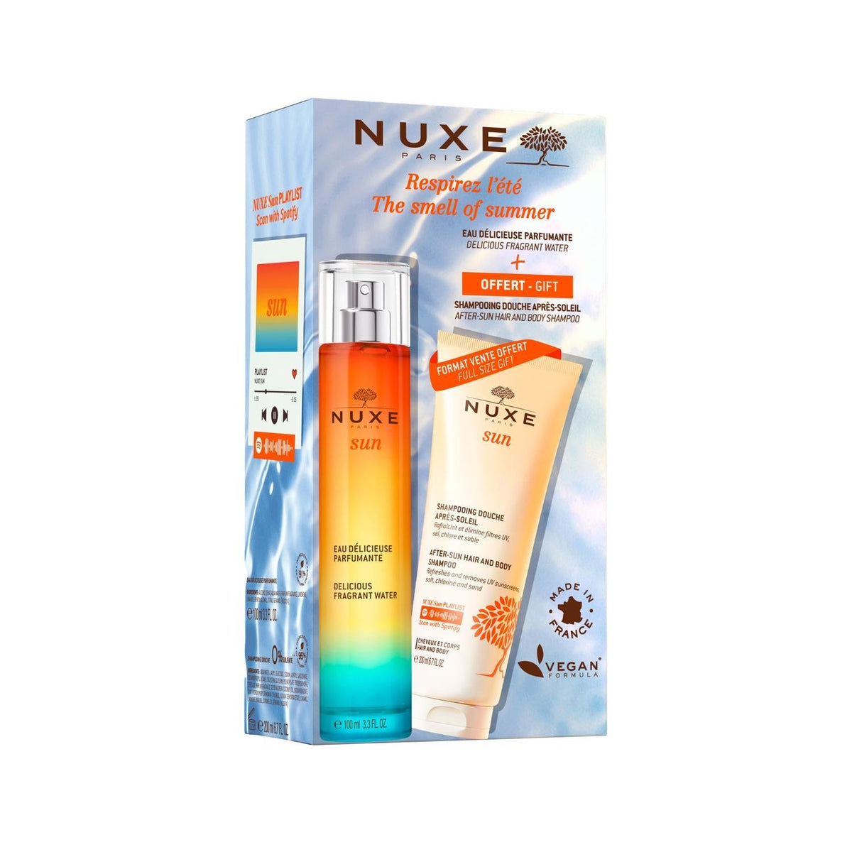 Nuxe Body Spray & After-Sun Shampoo Set: Hydrating, Refreshing Fragrance, and Sun Care - 100ml Body Mist & 200ml Hair Cleanser