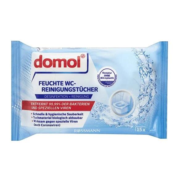 Domol Wet Wipes for Toilet Hygiene - 15 Count, Biodegradable, Convenient Cleaning Solution