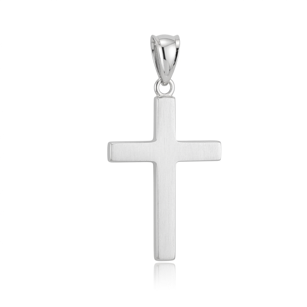 14k White Gold Flat Design Cross Pendant