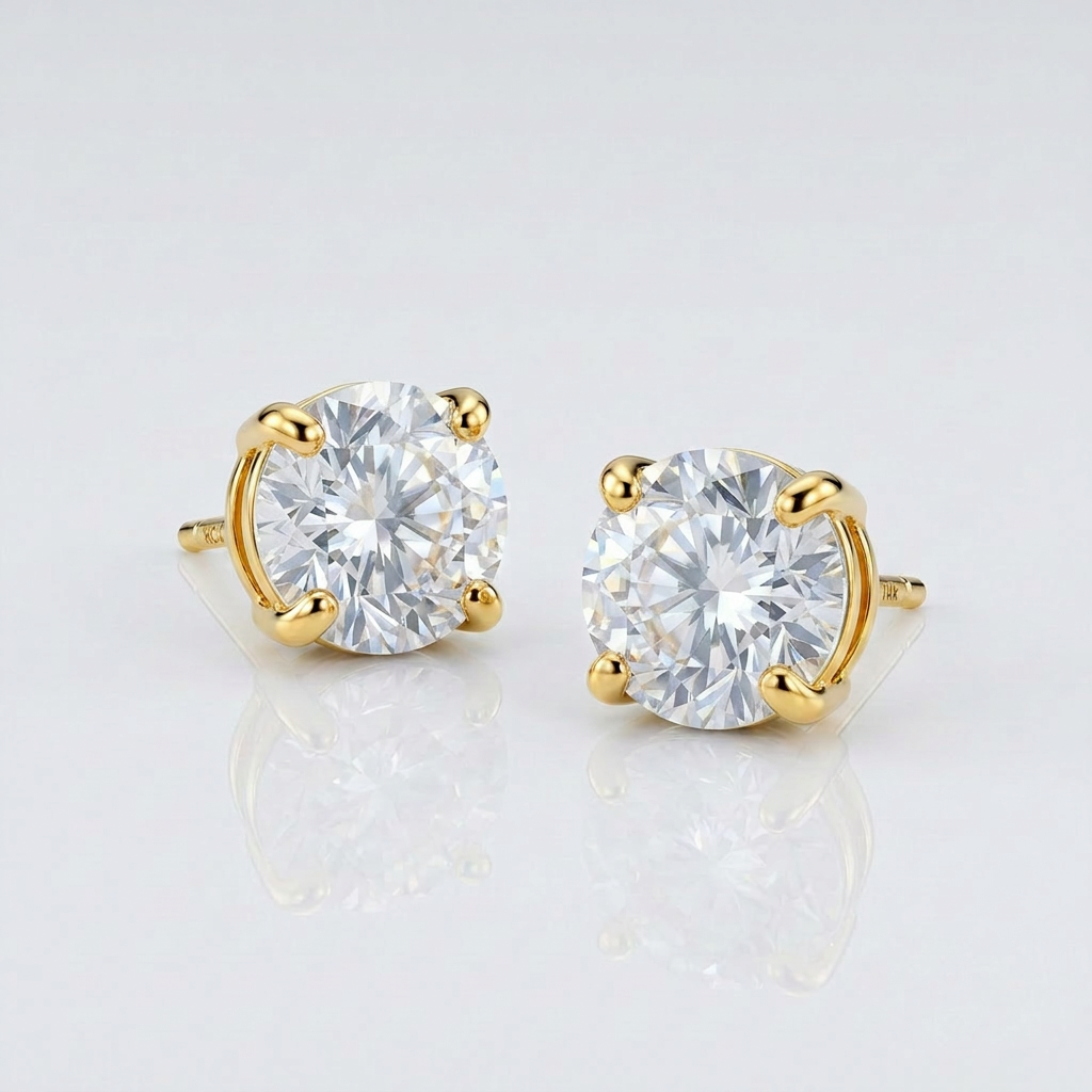 14k Yellow Gold 8.0mm Round CZ Stud Earrings