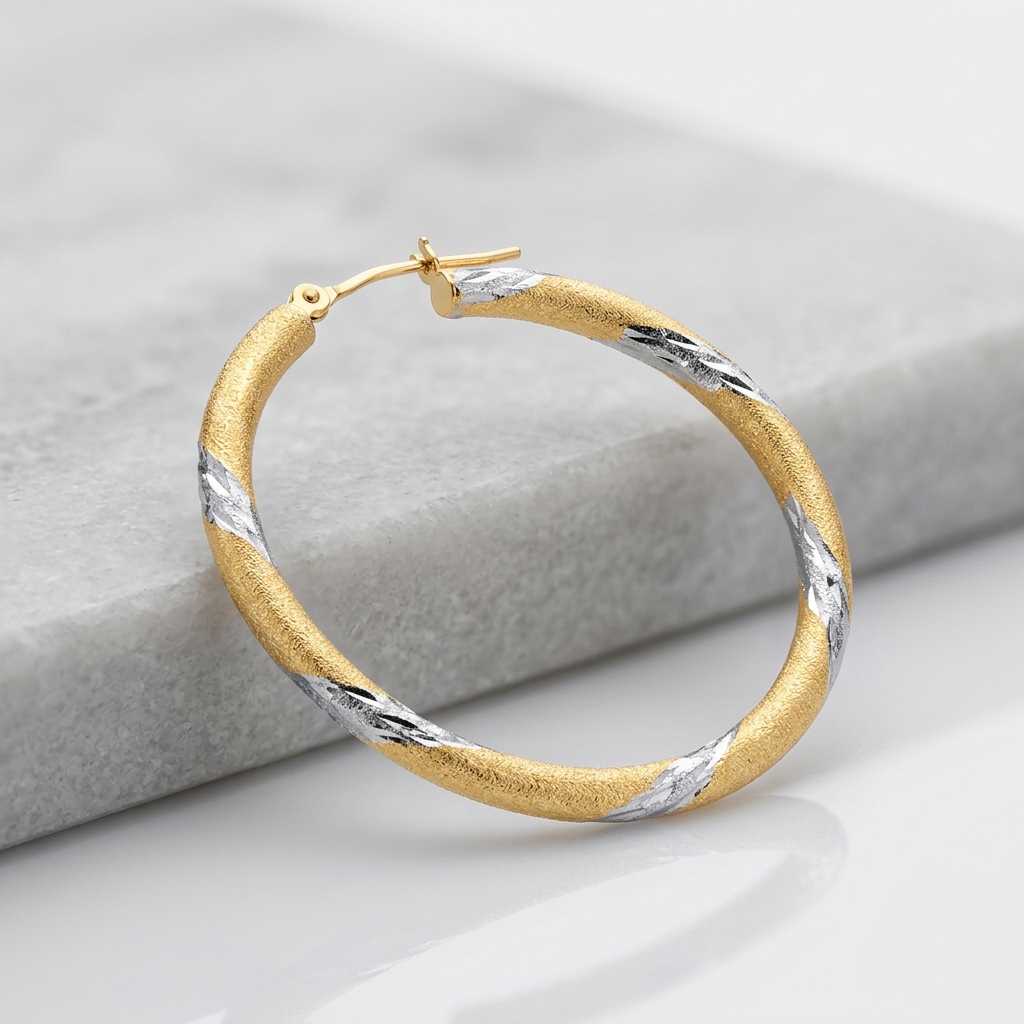 14k Two Tone Gold Polished Hoop Earrings (30 mm)