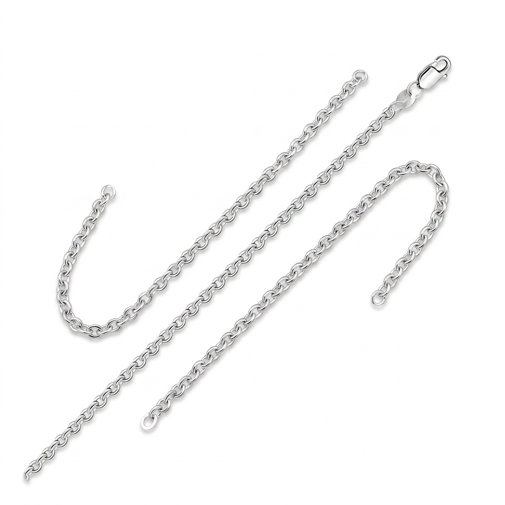 2.3mm Sterling Silver Rhodium Plated Cable Chain