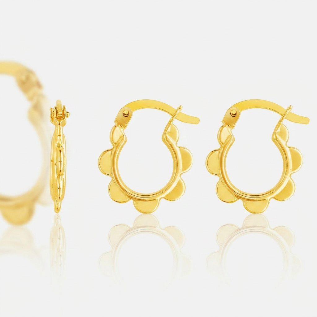 14k Yellow Gold Scalloped Hoop Earrings