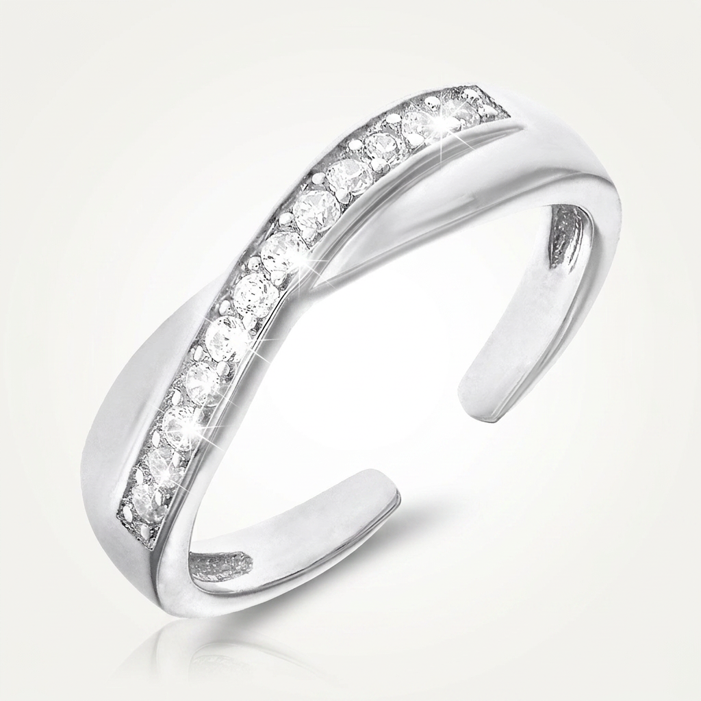 Toe Ring with Crossover Motif in Sterling Silver with Cubic Zirconia