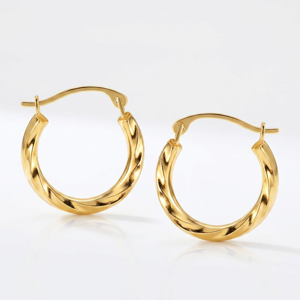 10k Yellow Gold Hoop Earrings in Textured Polished Style (5/8 inch Diameter)