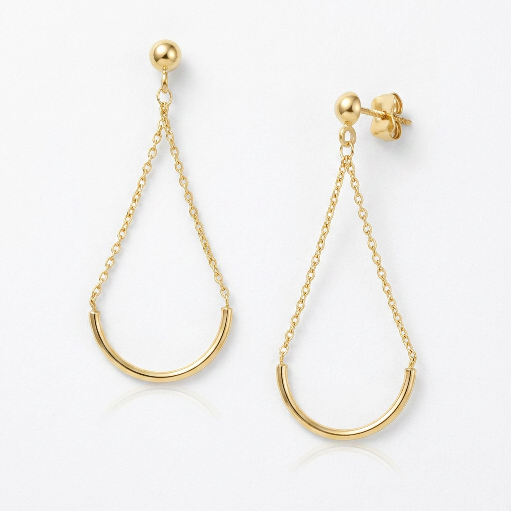 14k Yellow Gold Curved Chain Drop Earrings