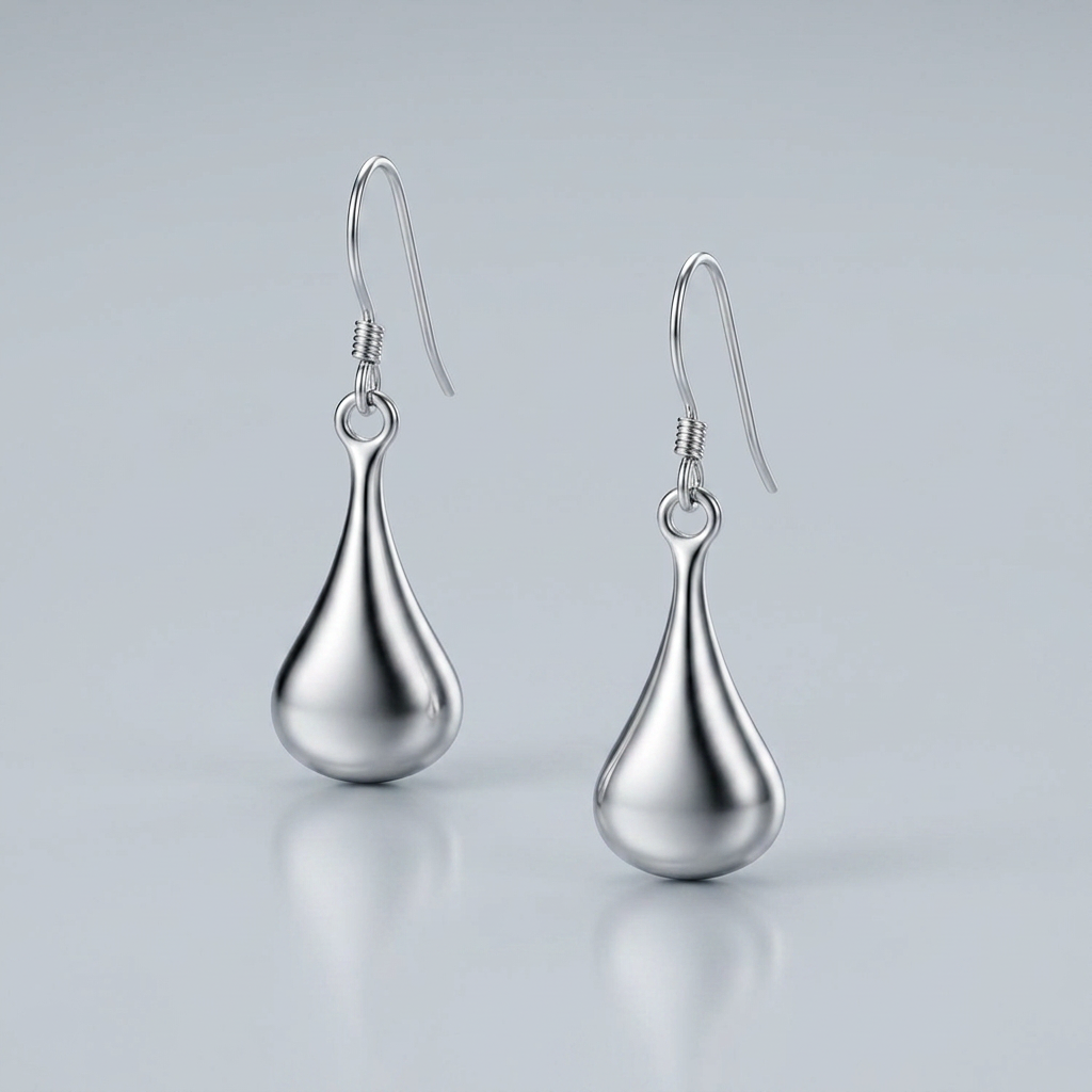 Sterling Silver Long Teardrop Shape Puff Drop Earrings
