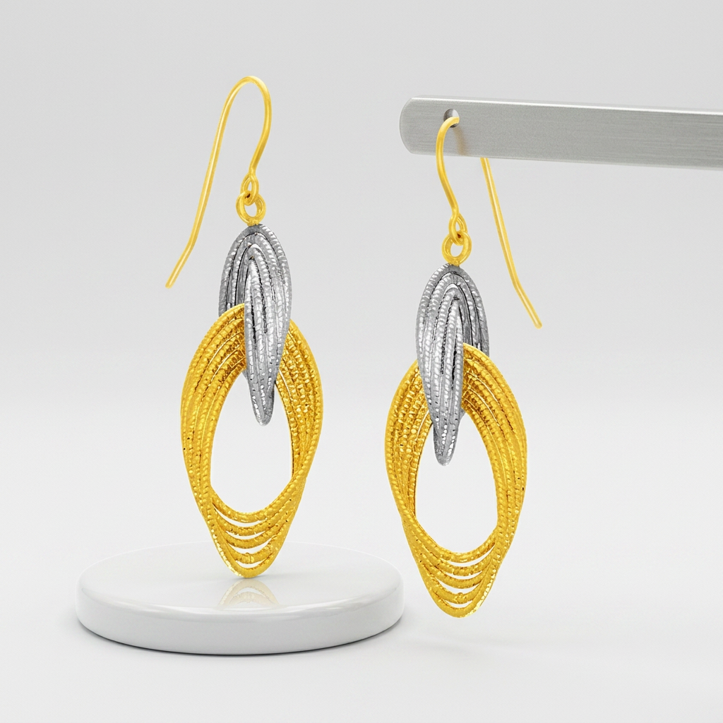 14k Two-Tone Gold Interlaced Multiple Row Earrings