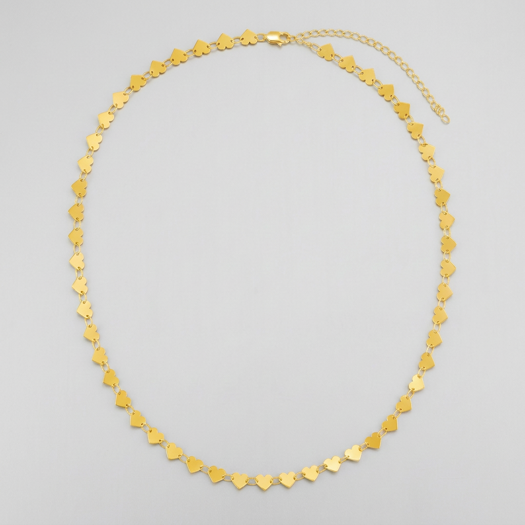 14k Yellow Gold Mirrored Heart Chain Necklace