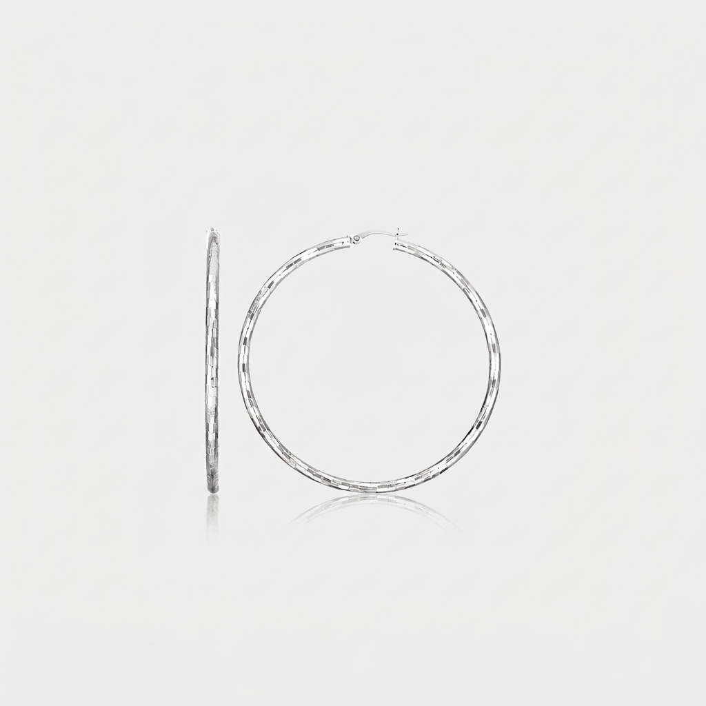 Sterling Silver Large Hoop Earring with Hammered Texture