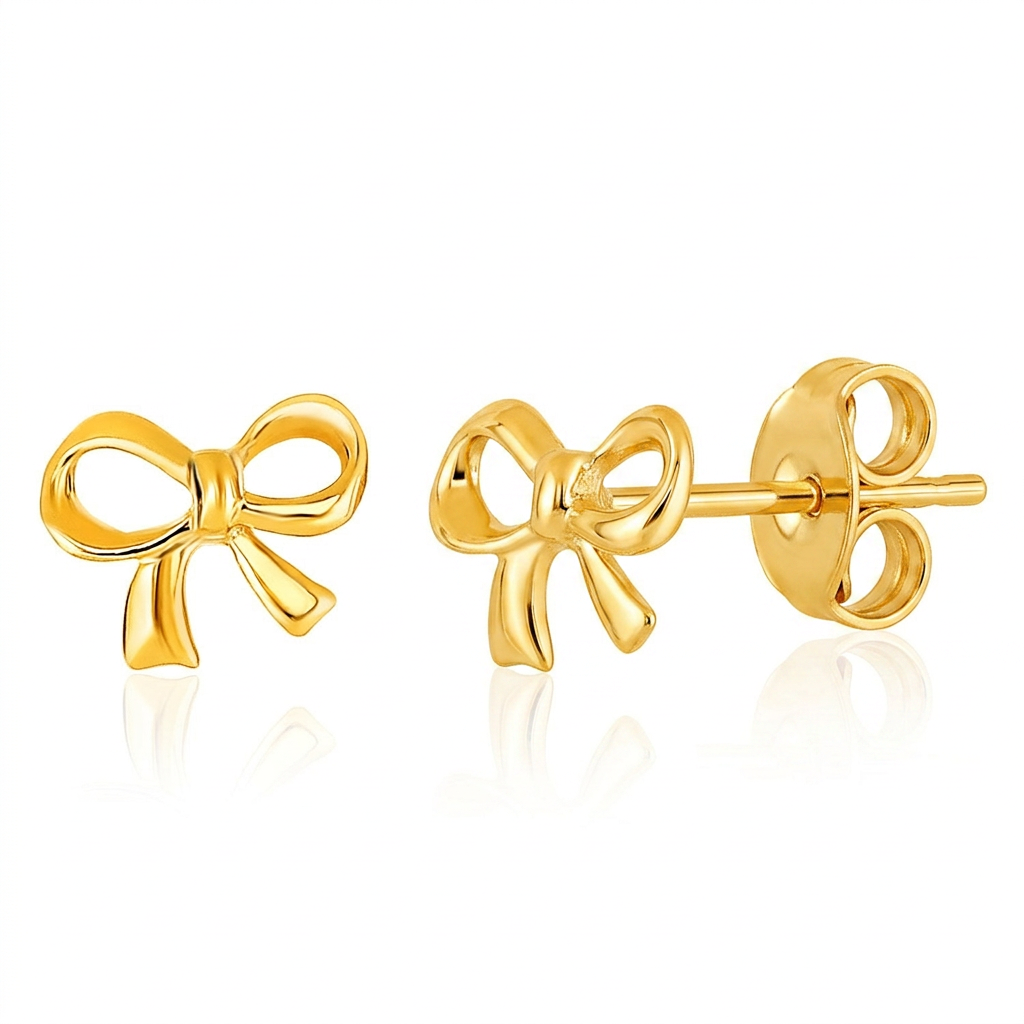14k Yellow Gold Bow Style Post Earrings