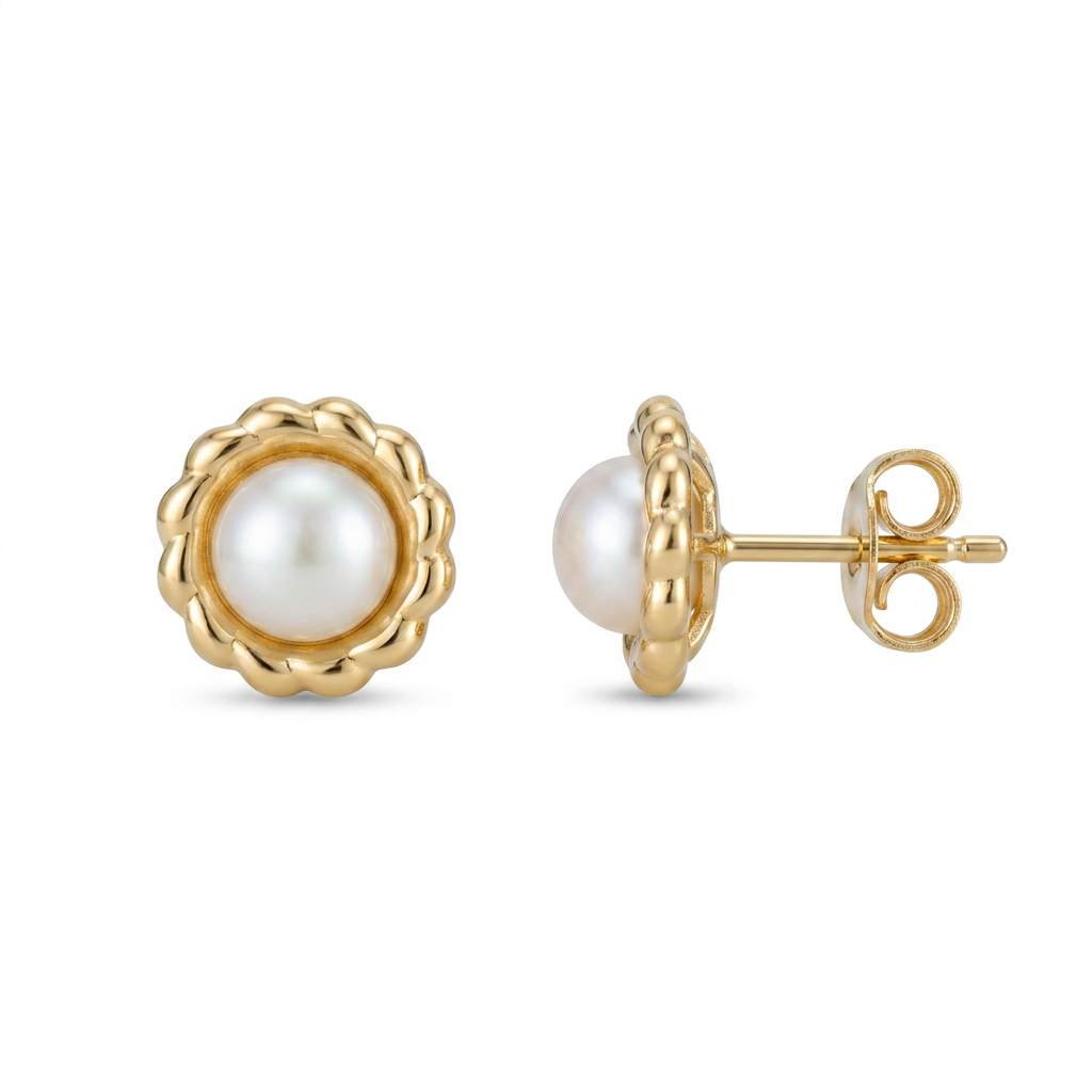 14k Yellow Gold Flower Stud Earrings with Pearls