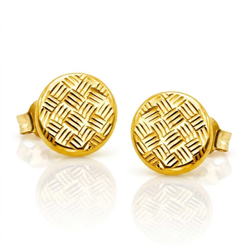 14k Yellow Gold Post Earrings with Textured Circles