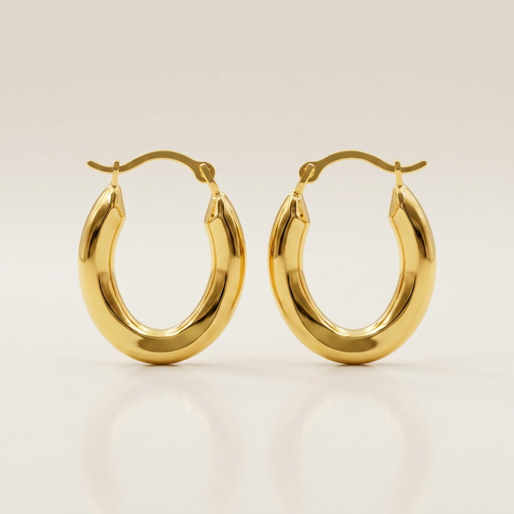 14k Yellow Gold Polished Oval Hoop Earrings