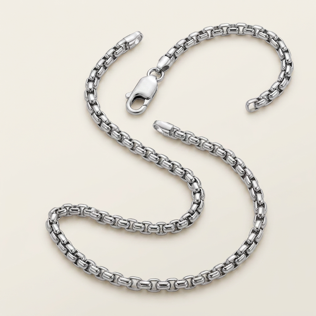 5.2mm Sterling Silver Rhodium Plated Round Box Chain