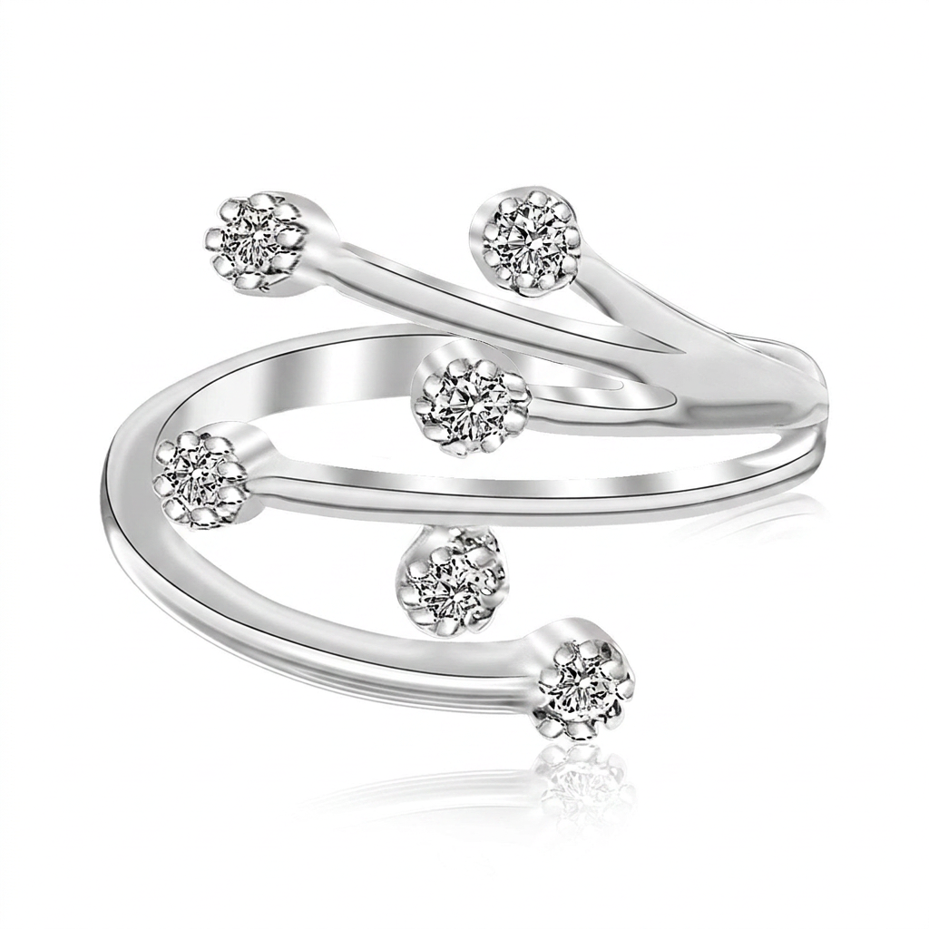 Sterling Silver Rhodium Finished White Cubic Zirconia Embellished Toe Ring