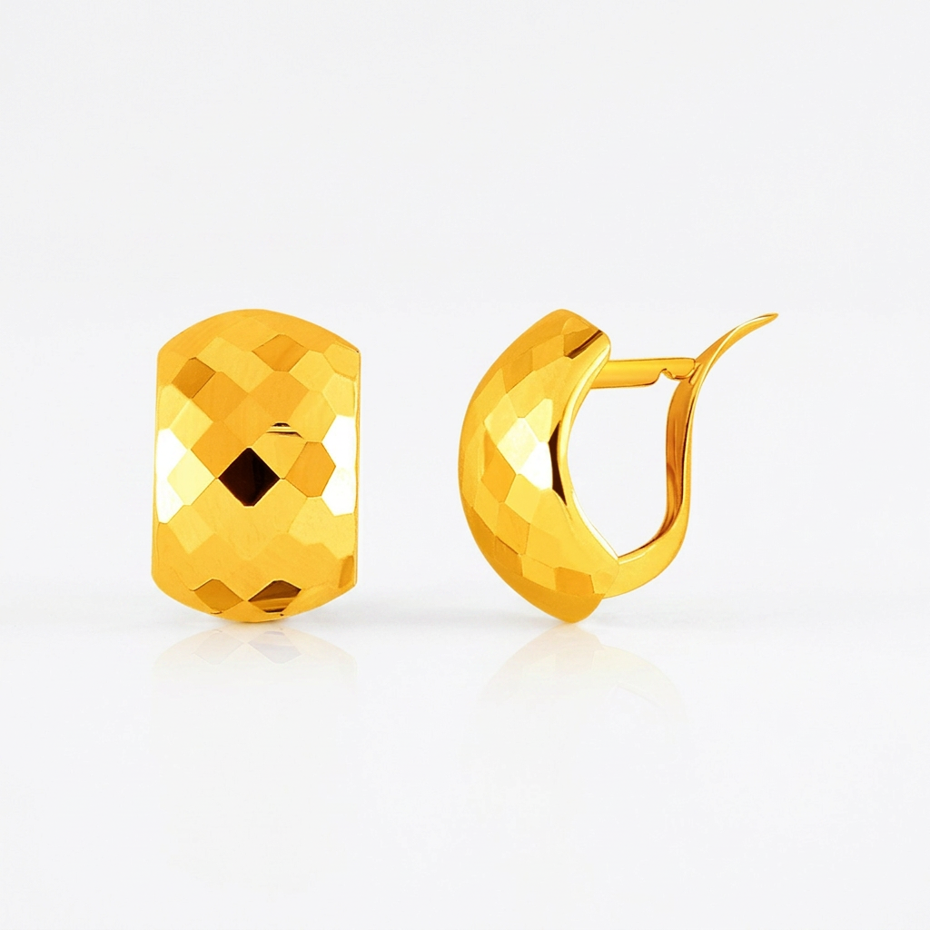 14k Yellow Gold Geometric Texture Earrings