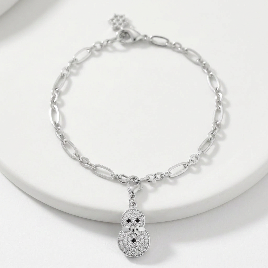Snowman 0.2ct CZ Holiday Charm Bracelet