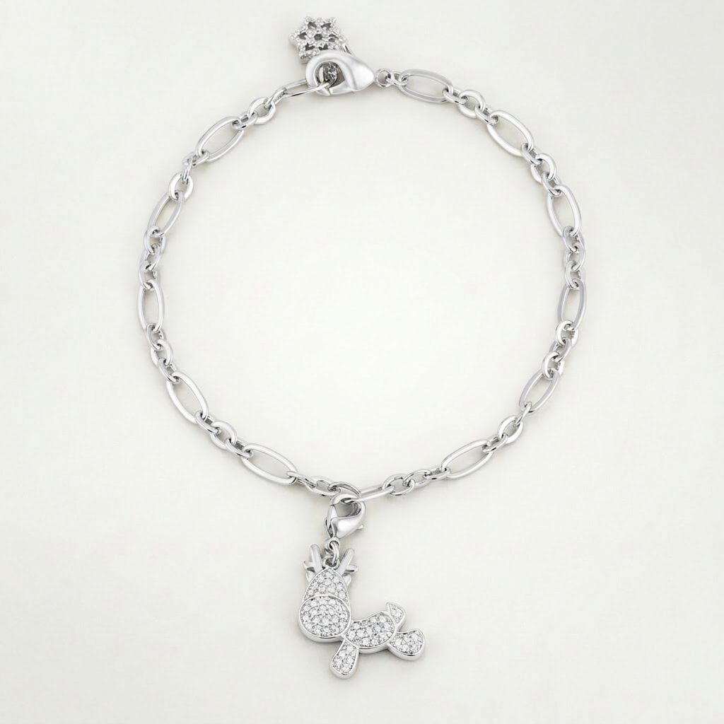 Rudy 0.25ct CZ Reindeer Charm Bracelet