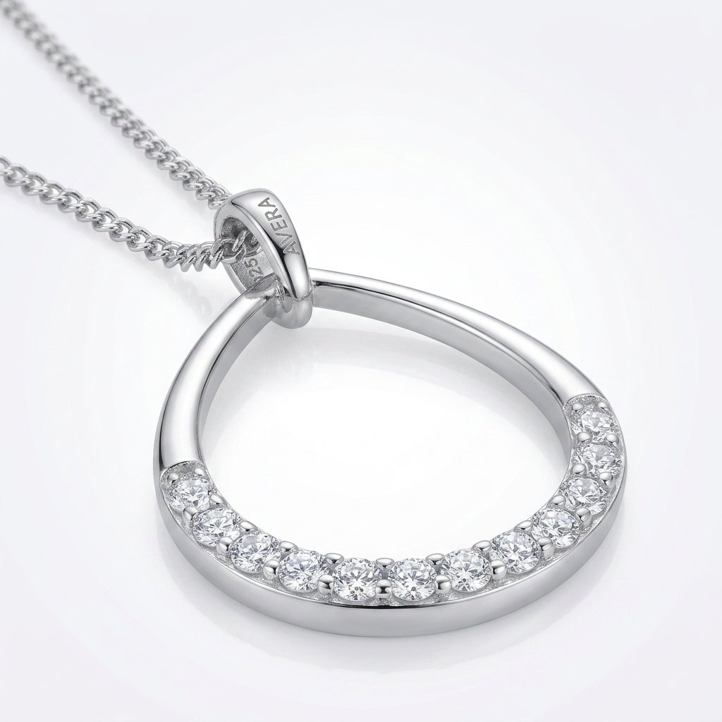 Avera Jewelry Crystal Teardrop Necklace Elegant Silver Pendant
