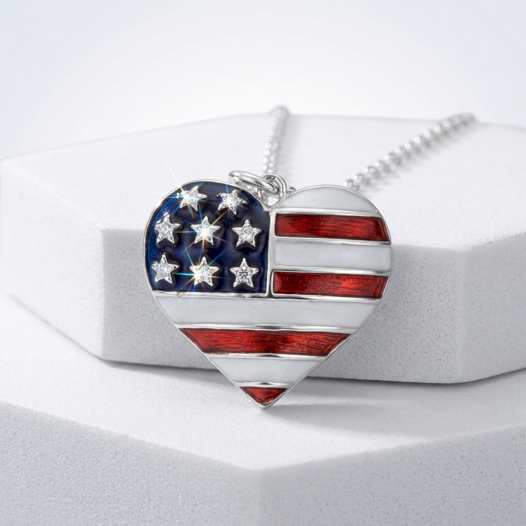 Avera Stars and Stripes Necklace with Cubic Zirconia Pendant