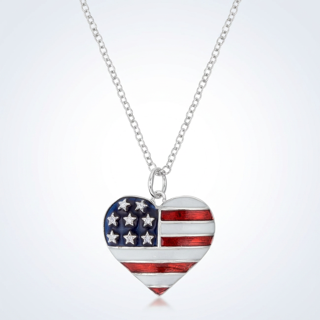 Avera Stars and Stripes Necklace with Cubic Zirconia Pendant