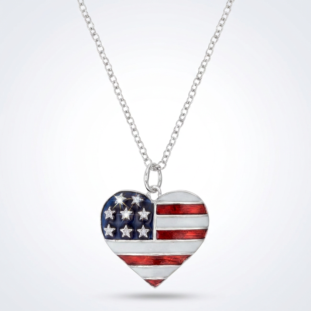 Avera Stars and Stripes Necklace with Cubic Zirconia Pendant
