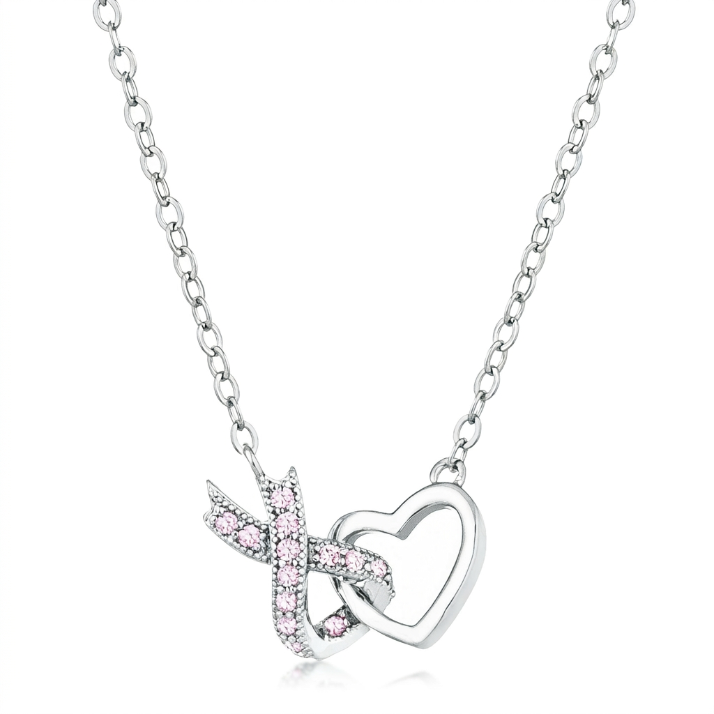 Avera Interlocking Heart Ribbon Pendant Necklace in Silver